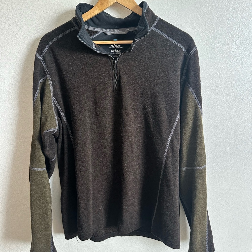 Kuhl Men's Dark Brown and Olive Zip-Up Sweater